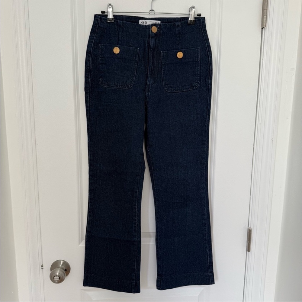 ZARA FRONT POCKET FLARED ANKLE LENGTH JEANS size 6 - Picture 5 of 12